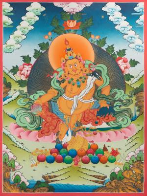 Original Hand-Painted Dzambala Kubera Thangka Painting |Deity Of Wealth